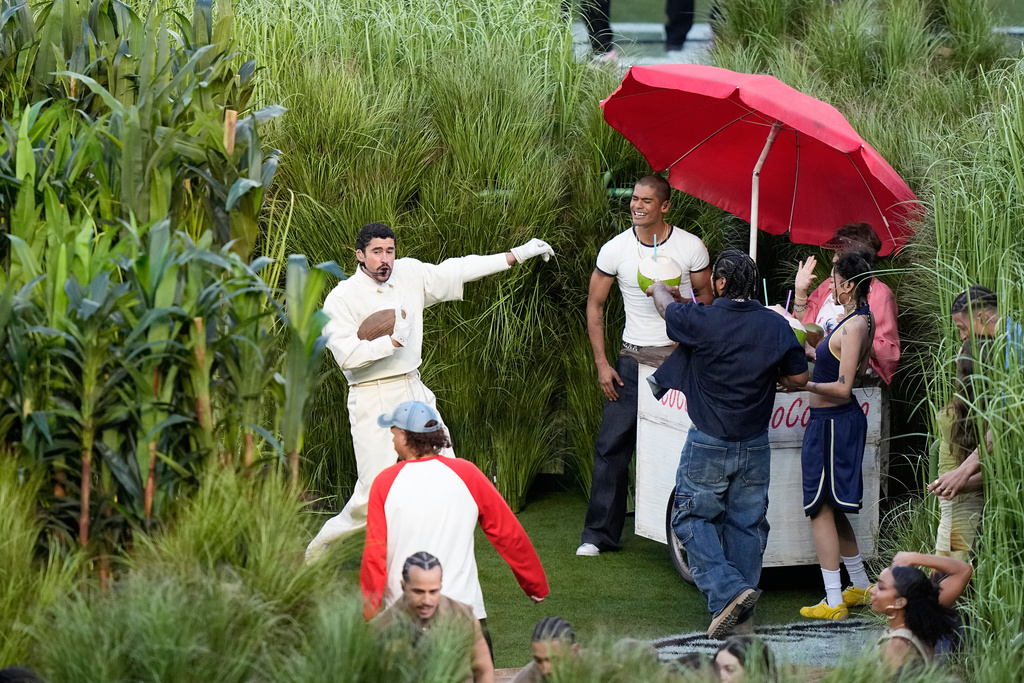 Bad Bunny performs during halftime of the NFL Super Bowl 60 football game between the Seattle Seahawks and the New England Patriots, Sunday, Feb. 8, 2026, in Santa Clara, Calif. (AP Photo/Frank Franklin II)