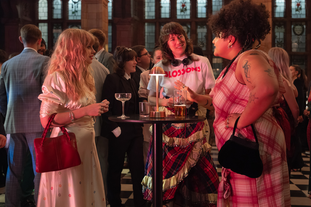 This image released by Focus Features shows director Alicia MacDonald, center, with actors Angourie Rice, left, and Amber Grappy on the set of "Finding Emily." (Matt Squire/Focus Features vis AP)