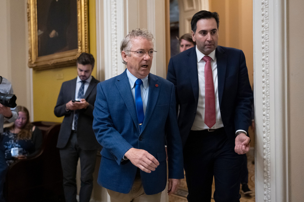 Senate Homeland Security Committee Chairman Rand Paul, R-Ky., arrives for a closed-door meeting with fellow Republican senators at the Capitol in Washington, Thursday, May 21, 2026. (AP Photo/J. Scott Applewhite)