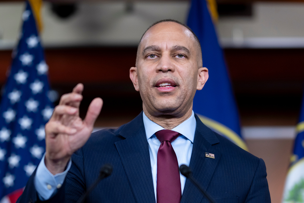 House Minority Leader Hakeem Jeffries, D-N.Y., speaks during a news conference at the Capitol in Washington, Wednesday, Feb. 18, 2026. (AP Photo/J. Scott Applewhite)