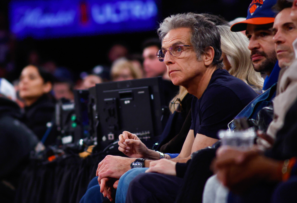 Actor Ben Stiller attends an NBA basketball Chicago Bulls against New York Knicks Sunday, Nov. 2, 2025, in New York. (AP Photo/Kena Betancur)