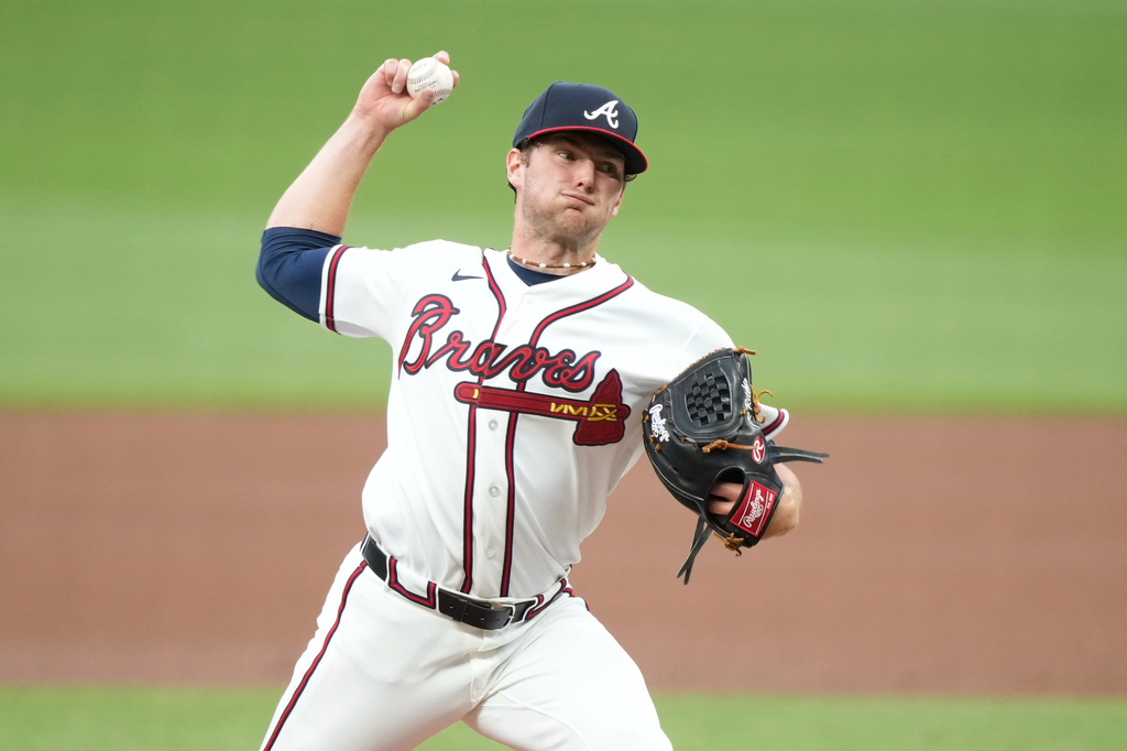 Atlanta Braves pitcher Jr. Ritchie (60) delivers during the first inning of a baseball game Wednesday, Apr. 29, 2026, in Atlanta. (AP Photo/Brynn Anderson)
