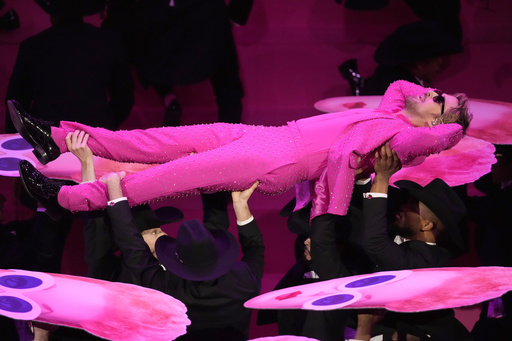 Ryan Gosling performs the song &quot;I'm Just Ken&quot; from the movie &quot;Barbie&quot; during the Oscars on Sunday, March 10, 2024, at the Dolby Theatre in Los Angeles. (AP Photo/Chris Pizzello)