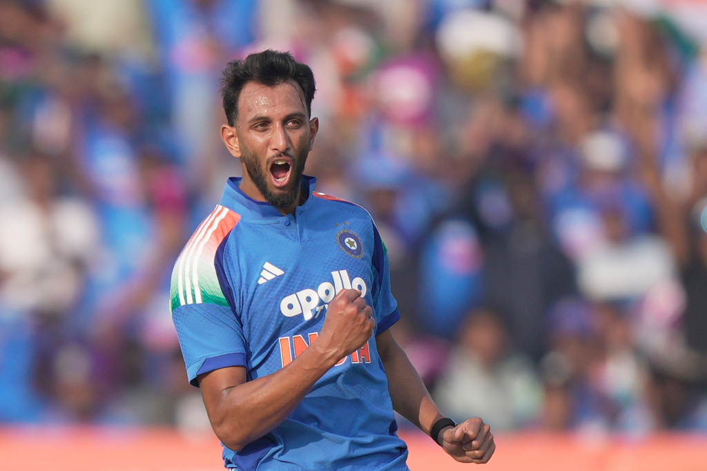 India's Prasidh Krishna celebrates the wicket of South Africa's Aiden Markram during the third One Day International cricket match between India and South Africa in Visakhapatnam, India, Saturday, Dec. 6, 2025. (AP Photo/Mahesh Kumar A.)