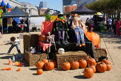 Pumpkins are placed under Halloween decorations at a patch set up for disadvantaged children on Wednesday, Oct. 29, 2025, in San Francisco. (AP Photo/Terry Chea) Pumpkins are placed under Halloween decorations at a patch set up for disadvantaged children on Wednesday, Oct. 29, 2025, in San Francisco. (AP Photo/Terry Chea)