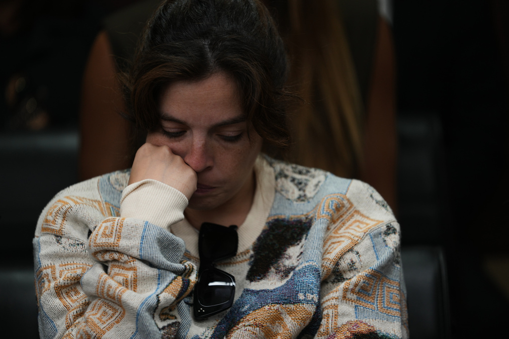 Dalma Maradona, daughter of late soccer star Diego Maradona attends the first day of the trial over allegations of homicide by negligence against the medical team that treated his father in San Isidro, Argentina, Tuesday, April 14, 2026. (AP Photo/Rodrigo Abd)