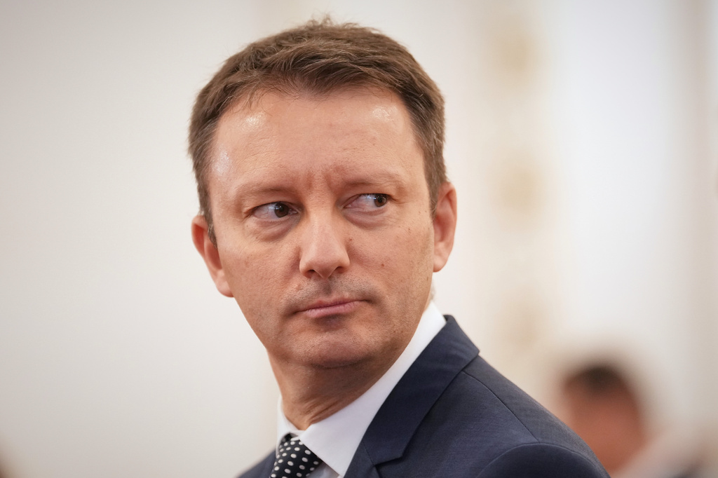 Romanian Prime Minister designate and European Parliament member Siegfried Muresan looks on during a press conference in Bucharest, Romania, Friday, Sept. 18, 2026. (AP Photo/Andreea Alexandru)