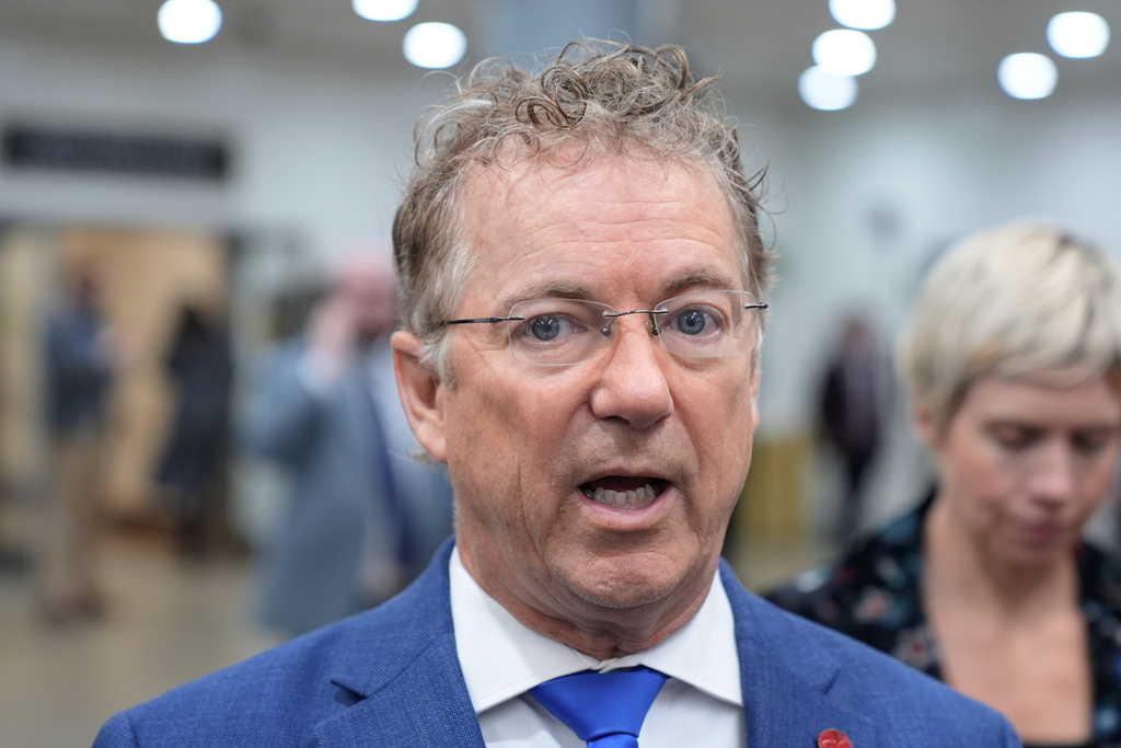Sen. Rand Paul, R-Ky., speaks with reporters at the Senate Subway on Capitol Hill, Thursday, Jan. 8, 2026, in Washington. (AP Photo/Mariam Zuhaib)