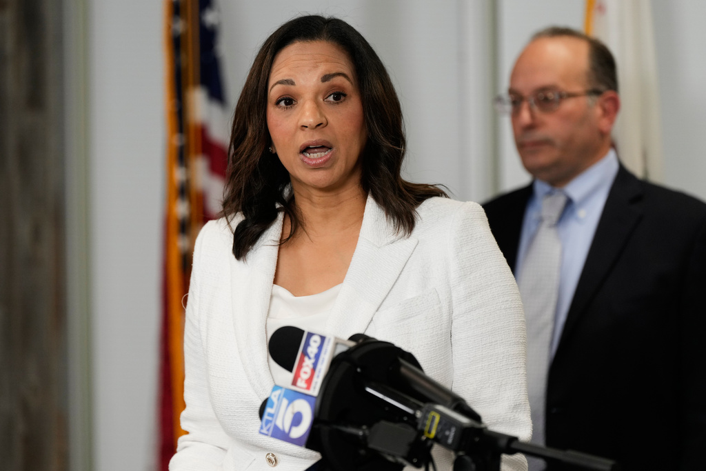 Corrin Rankin, chairwoman of the California Republican Party, speaks to reporters during a press conference announcing a federal lawsuit challenging Proposition 50, Wednesday, Nov. 5, 2025, in Sacramento, Calif. (AP Photo/Godofredo A. Vásquez)