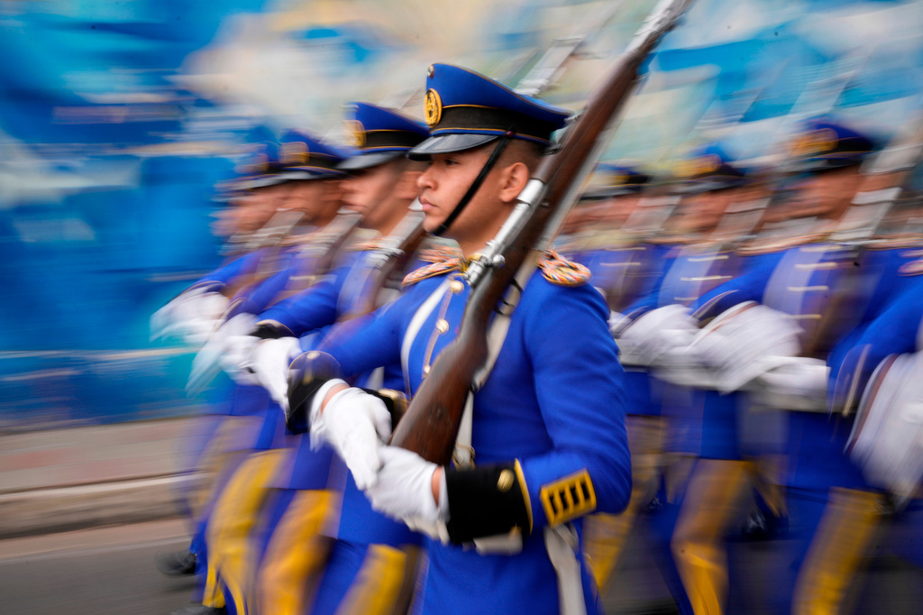 FILE - Military school students march during the 215th Independence Day parade in Asuncion, Paraguay, May 14, 2026. (AP Photo/Jorge Saenz, File)