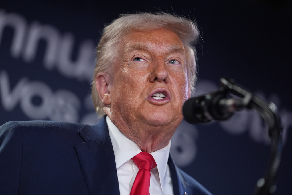 President Donald Trump speaks during a meeting of Global Business Leaders at the Annual Meeting of the World Economic Forum in Davos, Switzerland, Wednesday, Jan. 21, 2026. (AP Photo/Evan Vucci)