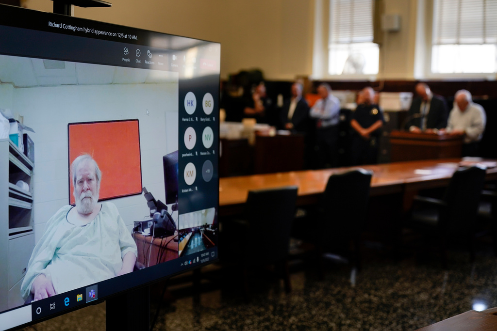 FILE - Richard Cottingham makes a remote appearance at a courtroom in Mineola, N.Y., Dec. 5, 2022. (AP Photo/Seth Wenig, File)