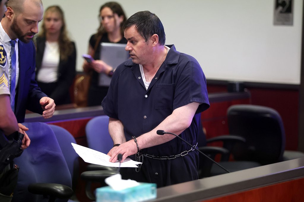 Polygamous sect leader Samuel Bateman, who was convicted of child abuse, appears in Coconino County Superior Court in Flagstaff, Ariz., for a sentencing hearing Tuesday, Aug. 25, 2026. (Jake Bacon/Arizona Daily Sun via AP, Pool)
