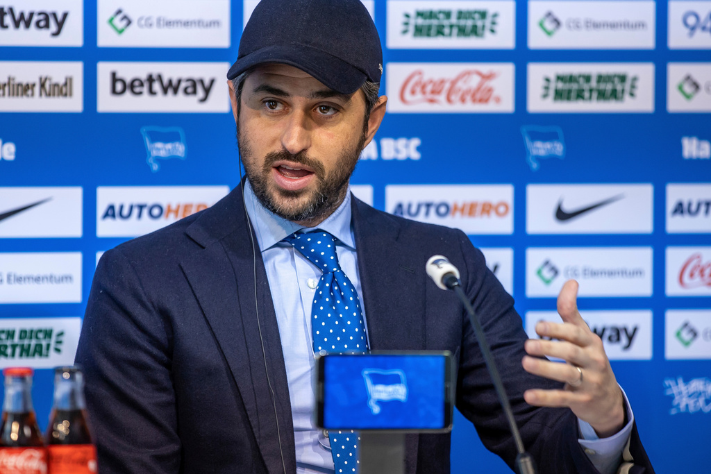 FILE - Josh Wander, CEO of the 777 Partners Group, speaks at a press conference on the entry as new investor for Bundesliga soccer club Hertha BSC in Berlin, Germany, March 13, 2023. (Andreas Gora/dpa via AP, file)