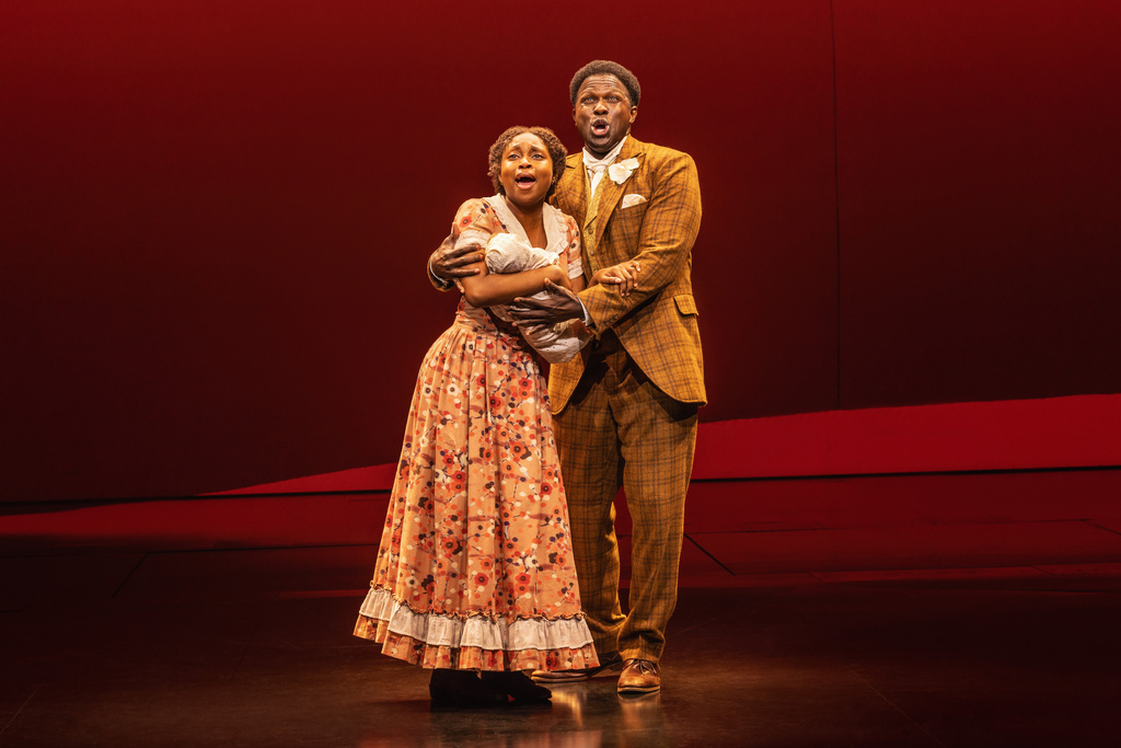 Nichelle Lewis, left, and Joshua Henry appear during a performance of "Ragtime" in New York on Oct. 8, 2025. (Matthew Murphy via AP)