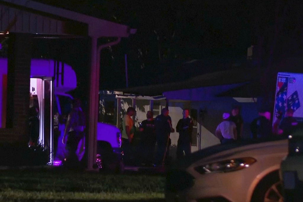 In this screenshot taken from video, law enforcement responds to an active shooting situation in Pittslyvania County, Va., Wednesday, Aug. 13, 2025. (WSET via AP)
