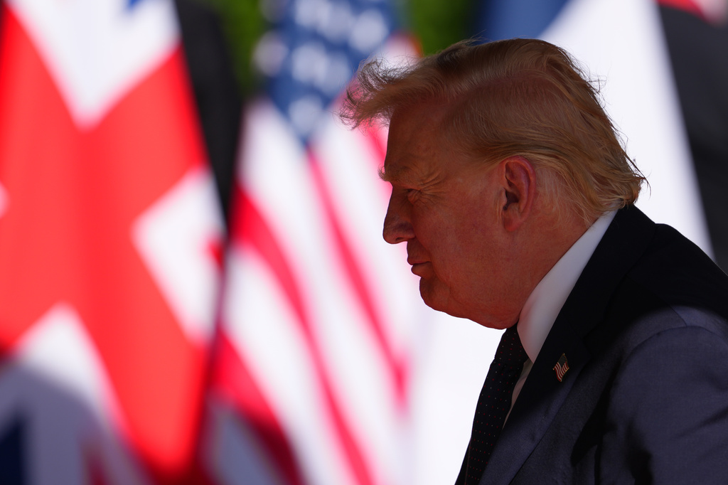 U.S. President Donald Trump arrives for the G7 summit in Evian-les-Bains, France, Monday, June 15, 2026. (AP Photo/Vadim Ghirda)