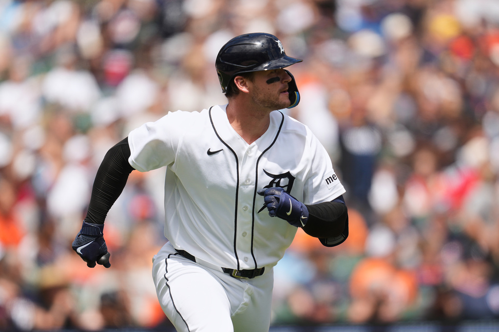 Detroit Tigers' Dillon Dingler watches his home run against the Chicago White Sox during the seventh inning of a baseball game Saturday, June 20, 2026, in Detroit. (AP Photo/Paul Sancya)