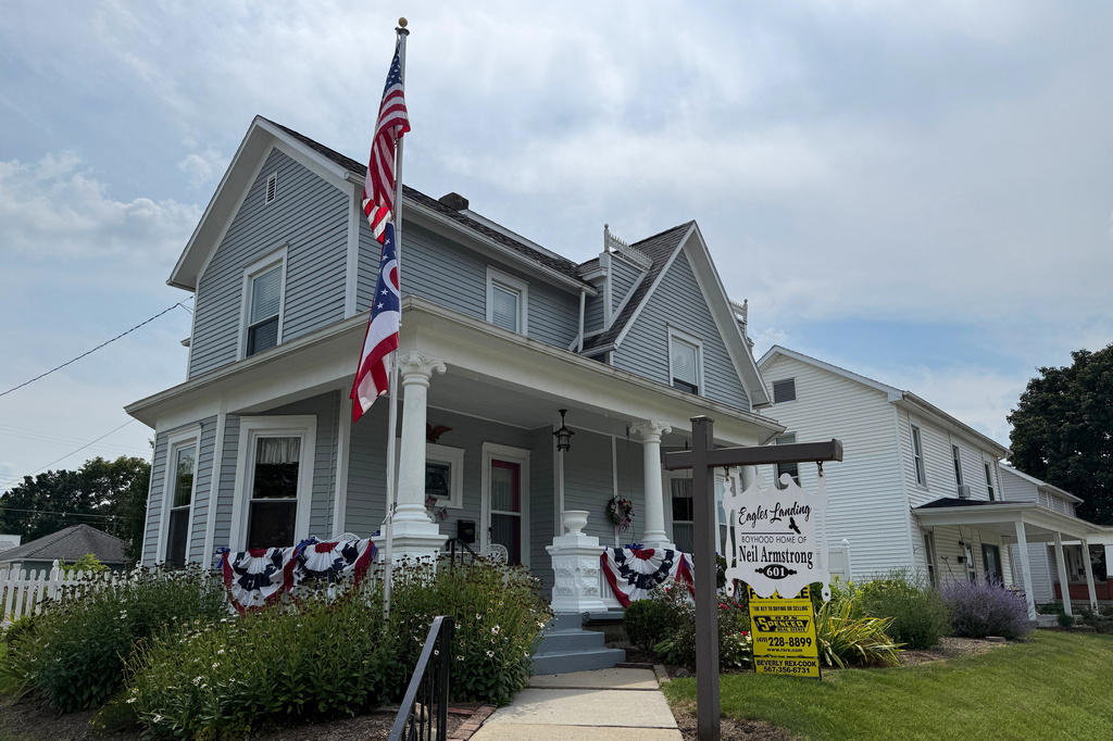 The former house of Neil Armstrong stands Friday, July 31, 2026, in Wapakoneta, Ohio. (AP Photo/Patrick Aftoora-Orsagos)