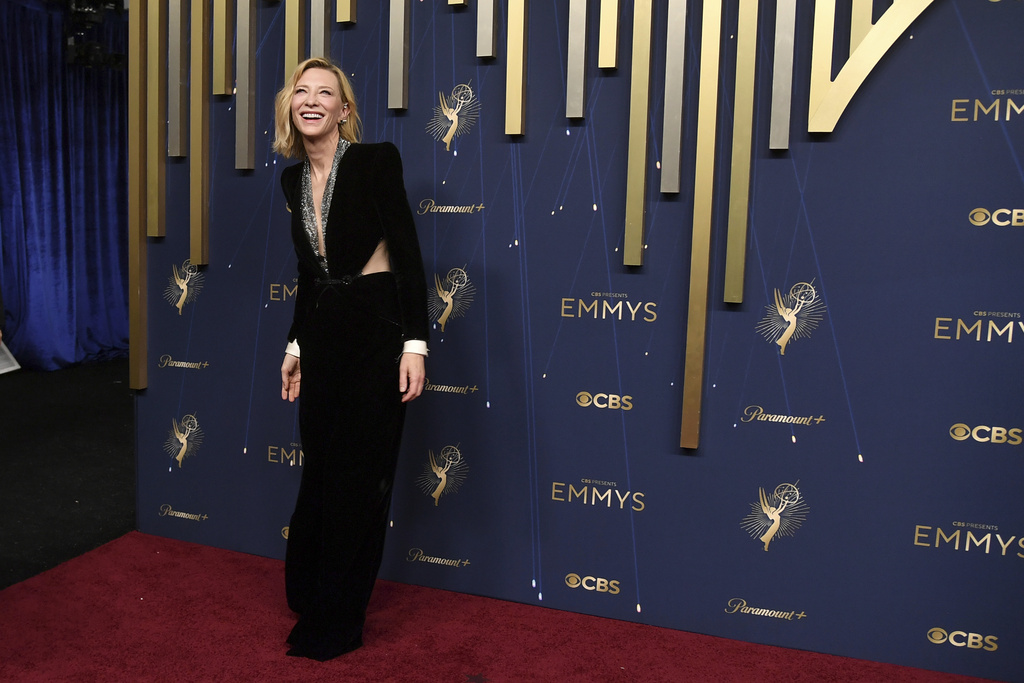 Cate Blanchett arrives at the 77th Primetime Emmy Awards on Sunday, Sept. 14, 2025, at the Peacock Theater in Los Angeles. (Photo by Richard Shotwell/Invision/AP)