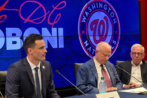 Washington Nationals new president of baseball operations Paul Toboni, left, and team owners Mark Lerner, center, and Edward Cohen, right, appear at a news conference at Nationals Park in Washington, Wednesday, Oct. 1, 2025. (AP Photo/Howard Fendrich) Washington Nationals new president of baseball operations Paul Toboni, left, and team owners Mark Lerner, center, and Edward Cohen, right, appear at a news conference at Nationals Park in Washington, Wednesday, Oct. 1, 2025. (AP Photo/Howard Fendrich)