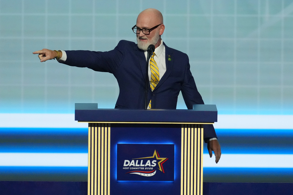 U.S. Rep. Derrick Van Orden speaks at the Republican convention in Dallas, Wednesday, Sept. 9, 2026. (AP Photo/Tony Gutierrez)