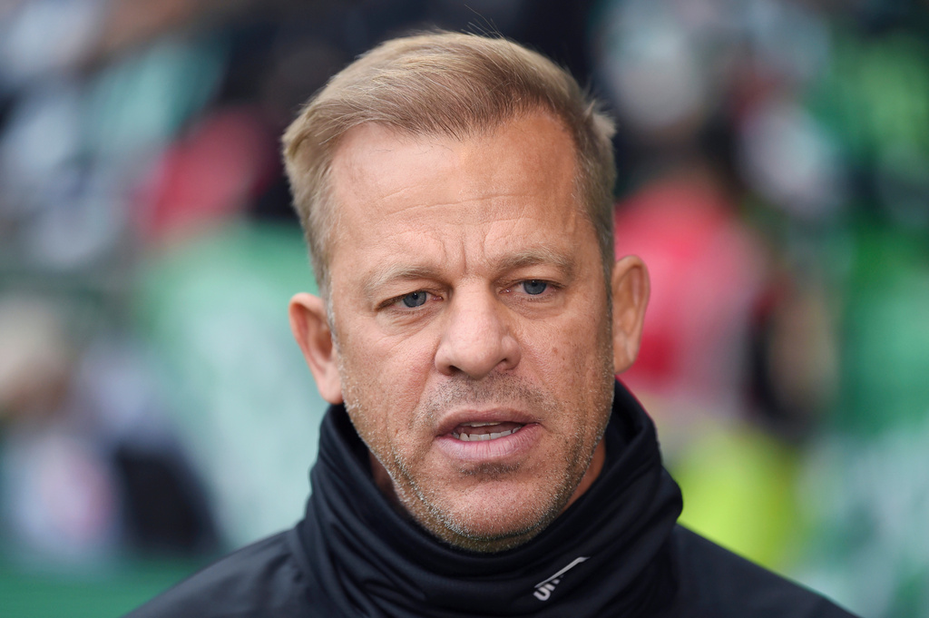 FILE - Werder's coach Markus Anfang speaks, during the interview in Bremen, Germany, Oct. 30, 2021. (Carmen Jaspersen/dpa via AP,file)