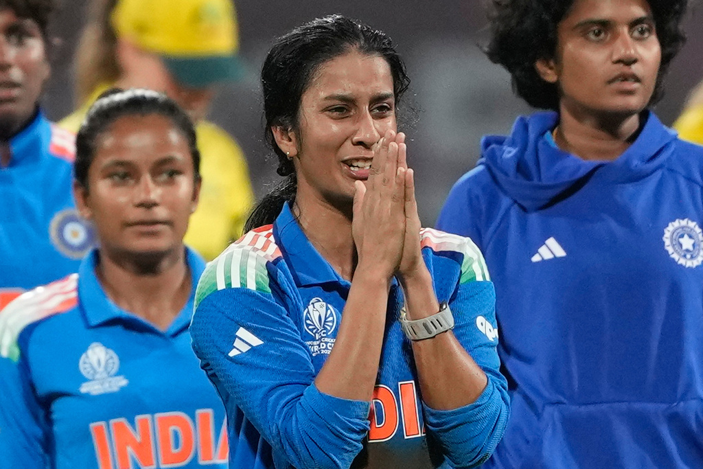 India's Jemimah Rodrigues celebrates after winning the ICC Women's Cricket World Cup cricket semi final against Australia in Navi Mumbai, India, Thursday, Oct. 30, 2025. (AP Photo/Rajanish Kakade)