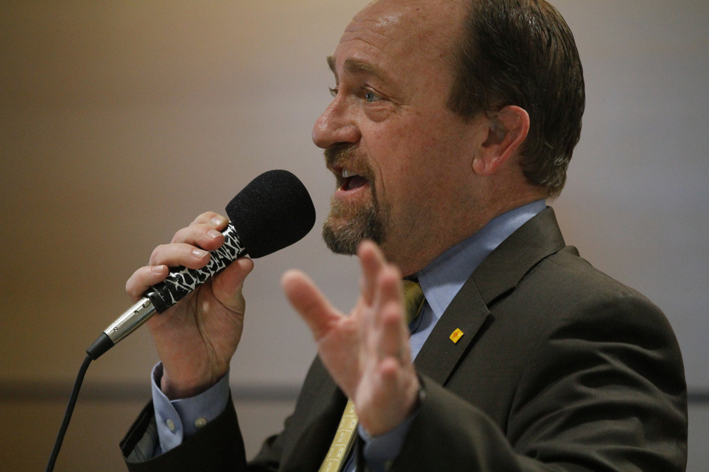 Gregg Hull, a three-time mayor of Rio Rancho, N.M., speaks at a candidate forum in his home town on April 28, 2026, as he pursues the Republican nomination for governor in an open race to succeed New Mexico Gov. Michelle Lujan Grisham as she terms out of office. (AP Photo/Morgan Lee)