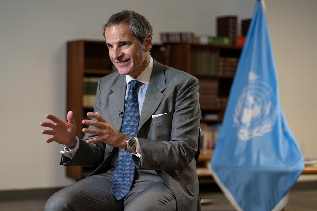 Rafael Grossi, International Atomic Energy Agency (IAEA) Director General and a candidate for United Nations Secretary-General, speaks during an interview at U.N. headquarters, Tuesday, April 28, 2026. (AP Photo/Yuki Iwamura)