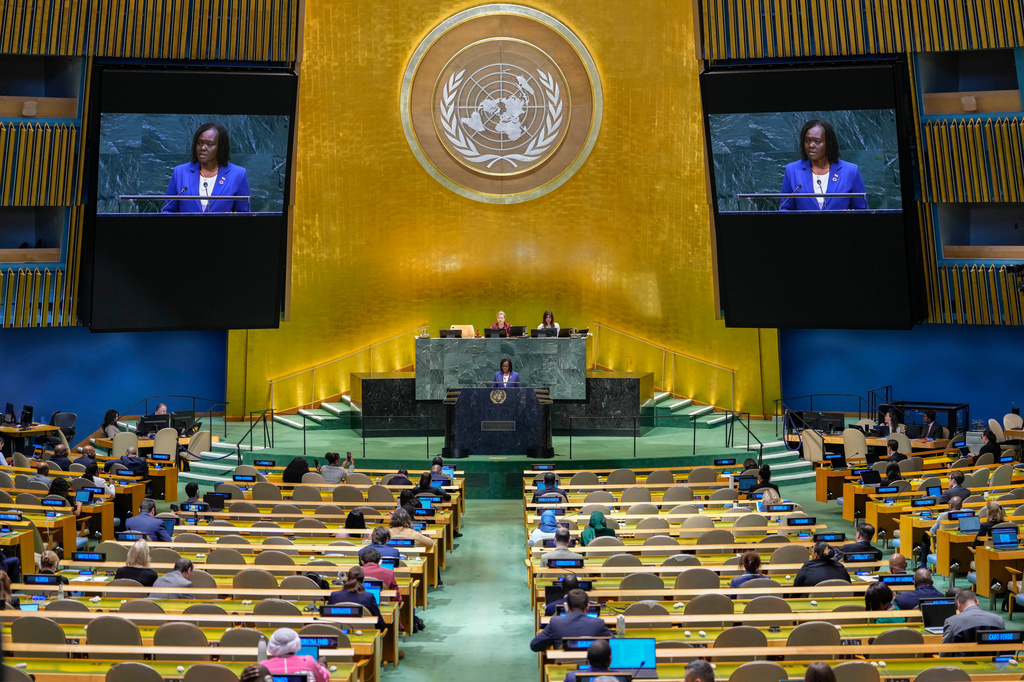 South Sudan's Permanent Representative to the United Nations Cecilia Adout Majok Adeng addresses the 81st session of the United Nations General Assembly at United Nations headquarters, Monday, Sept. 28, 2026. (AP Photo/Yuki Iwamura)