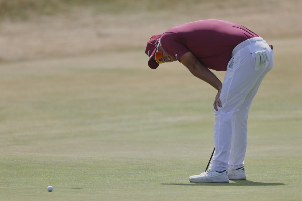Lucas Herbert of Australia reacts after missing a par putt on the 18th green during the second day of the British Open Golf championships at Royal Birkdale golf club, in Southport, England, Friday, July 17, 2026. (AP Photo/Peter Morrison)