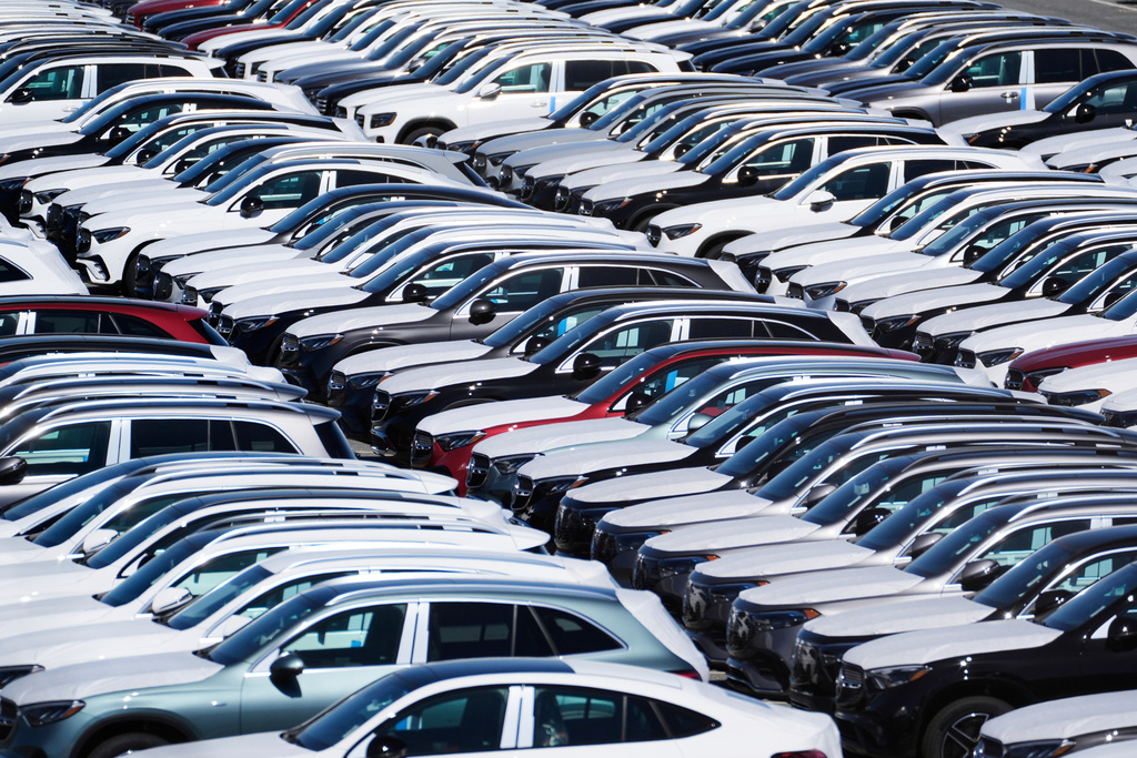 FILE - Vehicles are seen at the Mercedes-Benz Vehicle Preparation Center at the Port of Baltimore, where new Mercedes-Benz vehicle imports are processed before distribution to dealerships, March 27, 2025, in Baltimore. (AP Photo/Stephanie Scarbrough, File)