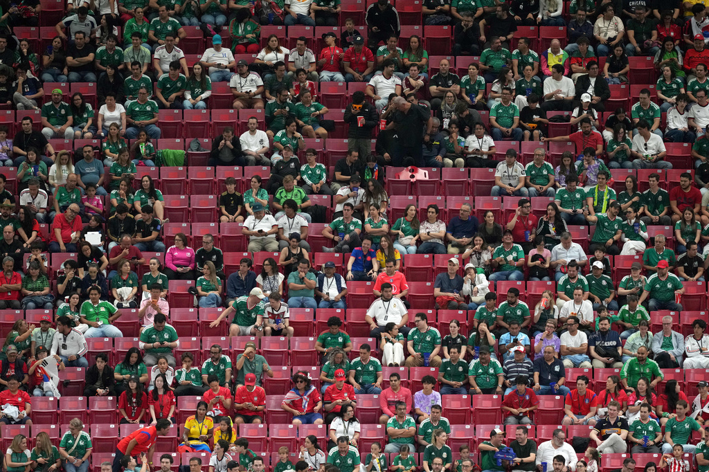 Fans look on during the World Cup Group A soccer match between South Korea and Czechia in Zapopan, near Guadalajara, Mexico, Thursday, June 11, 2026. (AP Photo/Moises Castillo)