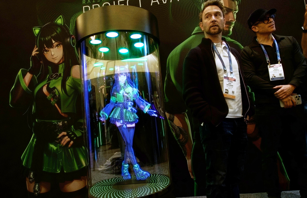 A Razer AI Desk Companion sits on display at the Razer booth during the CES tech show Tuesday, Jan. 6, 2026, in Las Vegas. (AP Photo/Ty ONeill)