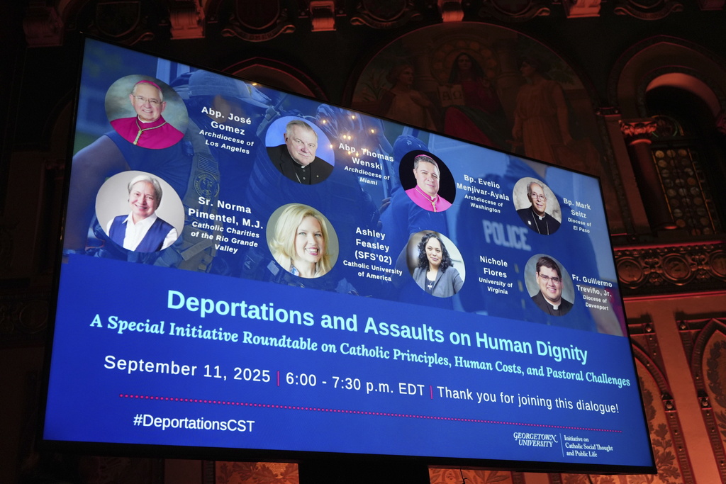 Some of the highest-ranking U.S. Catholic bishops and nuns on the front lines of America's immigration conflict gathered in Washington with academics and legal experts to rebuke the Trump administration's hardline policies during a panel at Georgetown University in Washington, Thursday, Sept. 11, 2025. (AP Photo/Luis Andres Henao)