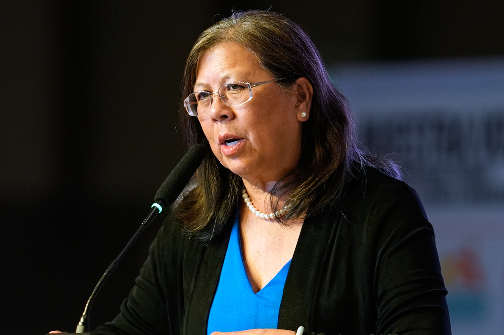 Betty Yee speaks during a gubernatorial candidate forum on Latino and immigrant communities in Sacramento, Calif., Tuesday, April 14, 2026. (AP Photo/Godofredo A. Vásquez)