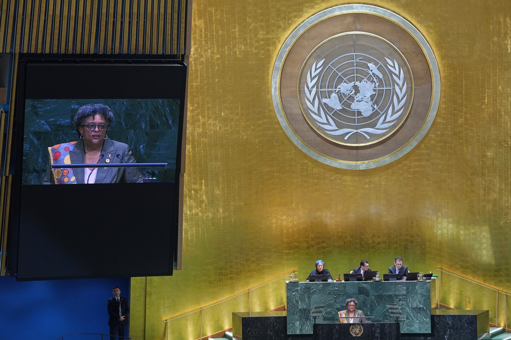 Barbados Prime Minister Mia Amor Mottley addresses the 81st session of the United Nations General Assembly at U.N. headquarters Thursday, Sept. 24, 2026. (AP Photo/Frank Franklin II)