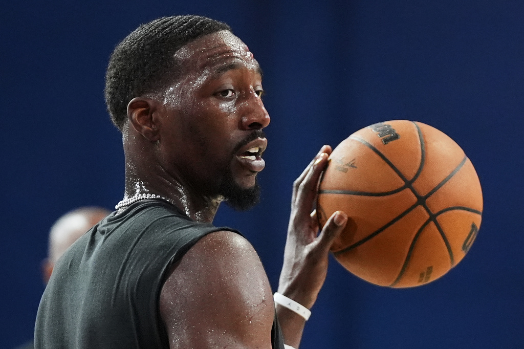 Miami Heat center Bam Adebayo does drills during NBA basketball training camp, Tuesday, Sept. 29, 2026, in Boca Raton, Fla. (AP Photo/Lynne Sladky)
