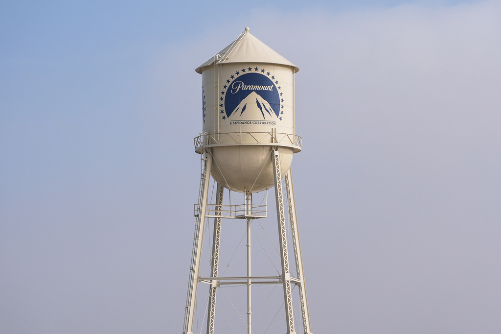 FILE - The Paramount Pictures water tower appears in Los Angeles on Dec. 17, 2025.(AP Photo/Jae C. Hong, File)