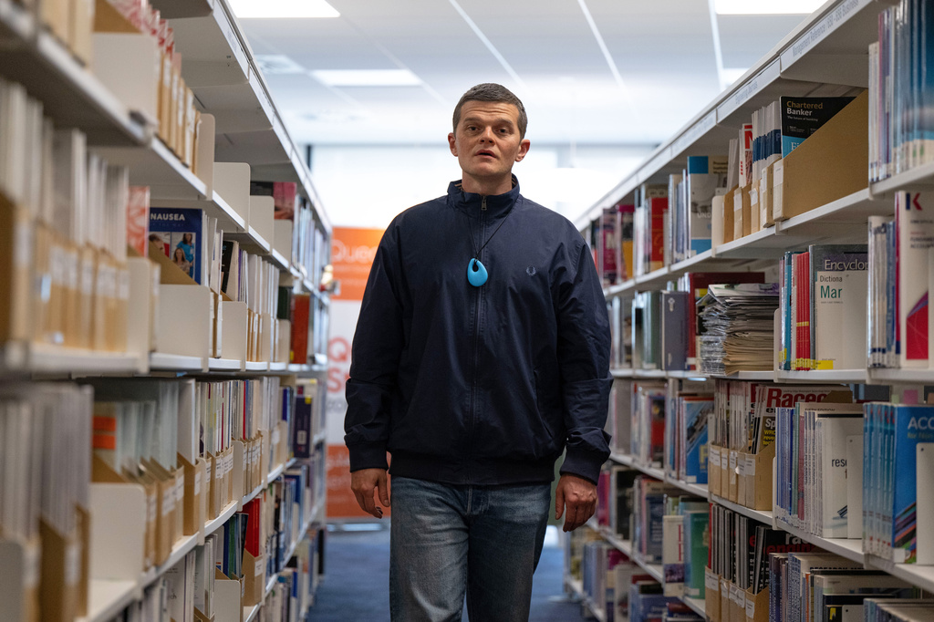 This image released by Sony Pictures Classics shows Robert Aramayo in a scene from "I Swear." (Graeme Hunter/Sony Pictures Classics via AP)