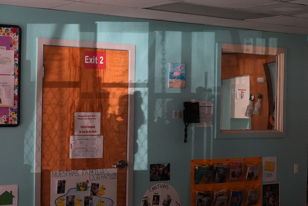 The shadow of a parent picking up her child is cast on a classroom wall at a Head Start preschool in Immokalee, Fla., Thursday, Sept. 10, 2026. (AP Photo/Rebecca Blackwell)