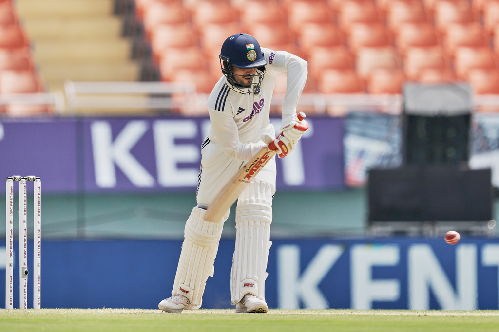 India's captain Shubman Gill bats on day two of the cricket test match between Afghanistan and India in New Chandigarh, India, Sunday, June 7, 2026. (AP Photo/Ashwini Bhatia)