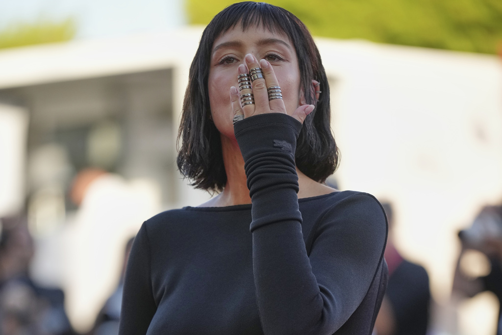Adele Exarchopoulos poses for photographers upon arrival at the awards ceremony of the 82nd edition of the Venice Film Festival in Venice, Italy, on Saturday, Sept. 6, 2025. (Photo by Alessandra Tarantino/Invision/AP)