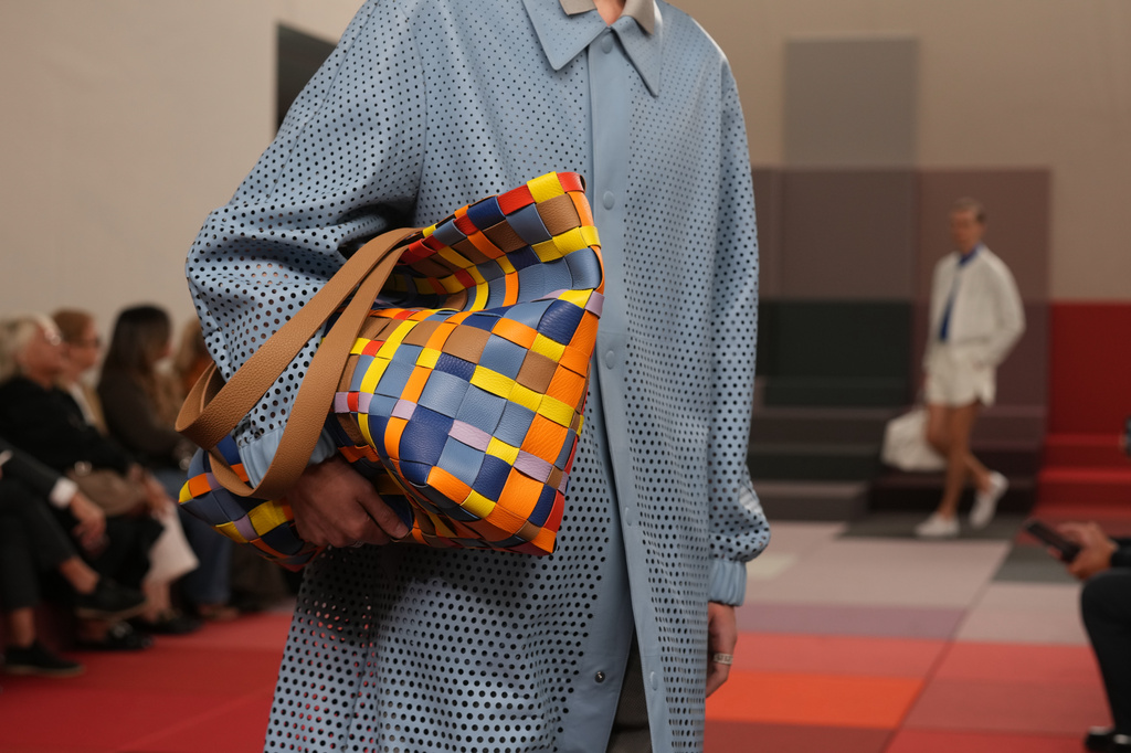 A model wears a creation as part of the Fendi Spring/Summer 2026 collection presented in Milan, Italy, Wednesday, Sept. 24, 2025. (AP Photo/Antonio Calanni)