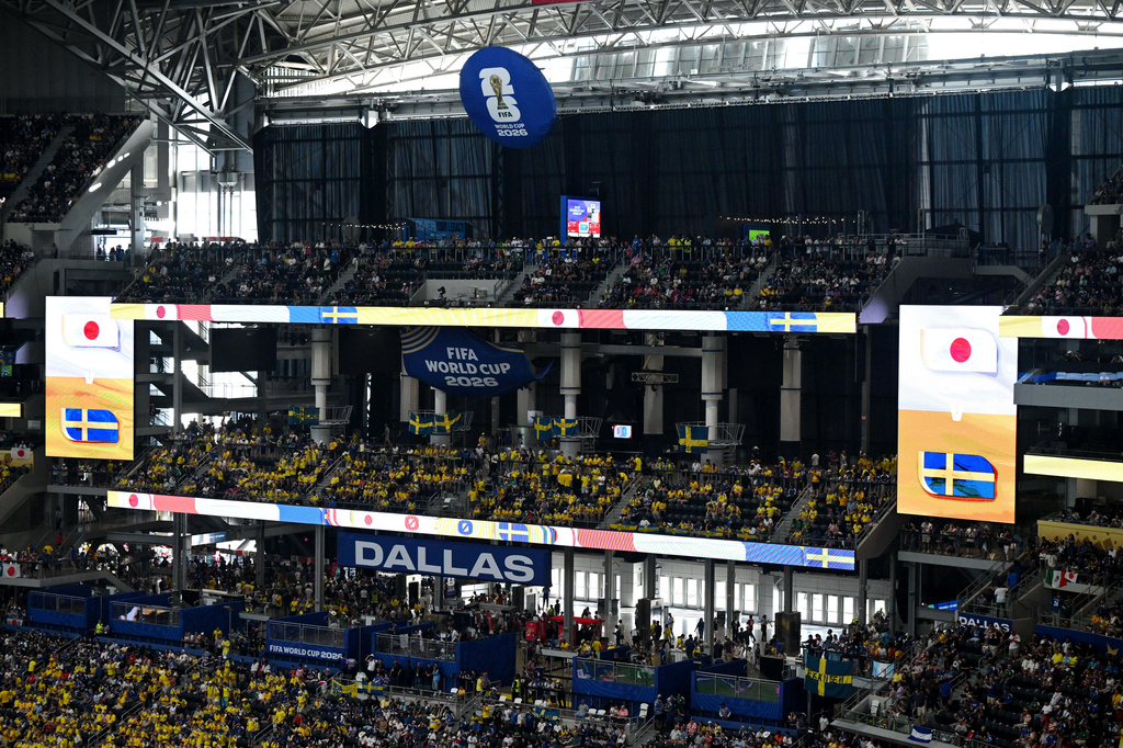 General view during the World Cup Group F soccer match between Japan and Sweden in Arlington, Texas, near Dallas, Thursday, June 25, 2026. (AP Photo/Jessica Tobias)