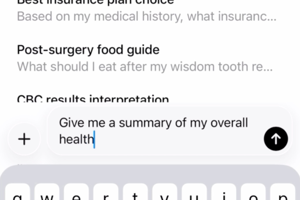 This image provided by OpenAI in February 2026 demonstrates a health chatbot on a phone app. (OpenAI via AP)