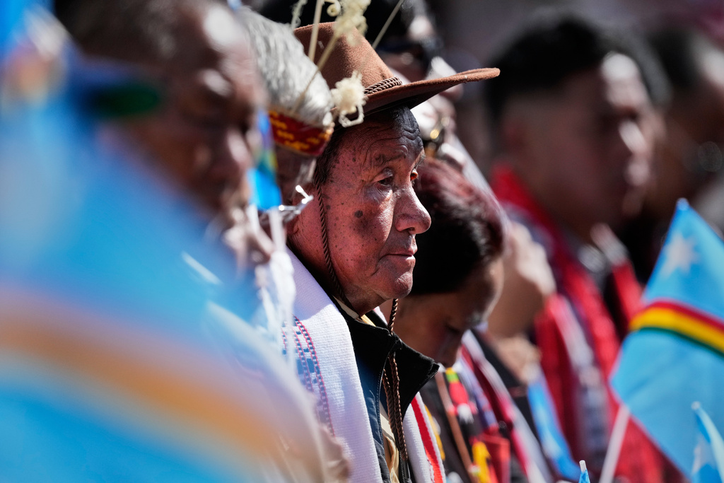 Nagas attend a felicitation event for Thuingaleng Muivah, leader of the National Socialist Council of Nagaland (Isak-Muivah), in Ukhrul, in the northeastern Indian state of Manipur, Wednesday, Oct. 22, 2025. (AP Photo/Anupam Nath)