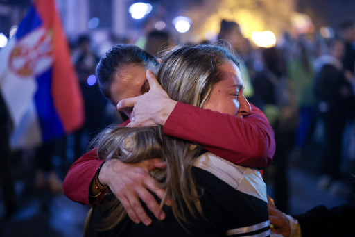Students embrace as they march to Novi Sad for a huge rally on Nov. 1 marking the first anniversary of a train station disaster that killed 16 people, in Indjija, Serbia, Thursday, Oct. 30, 2025. (AP Photo/Armin Durgut) Students embrace as they march to Novi Sad for a huge rally on Nov. 1 marking the first anniversary of a train station disaster that killed 16 people, in Indjija, Serbia, Thursday, Oct. 30, 2025. (AP Photo/Armin Durgut)