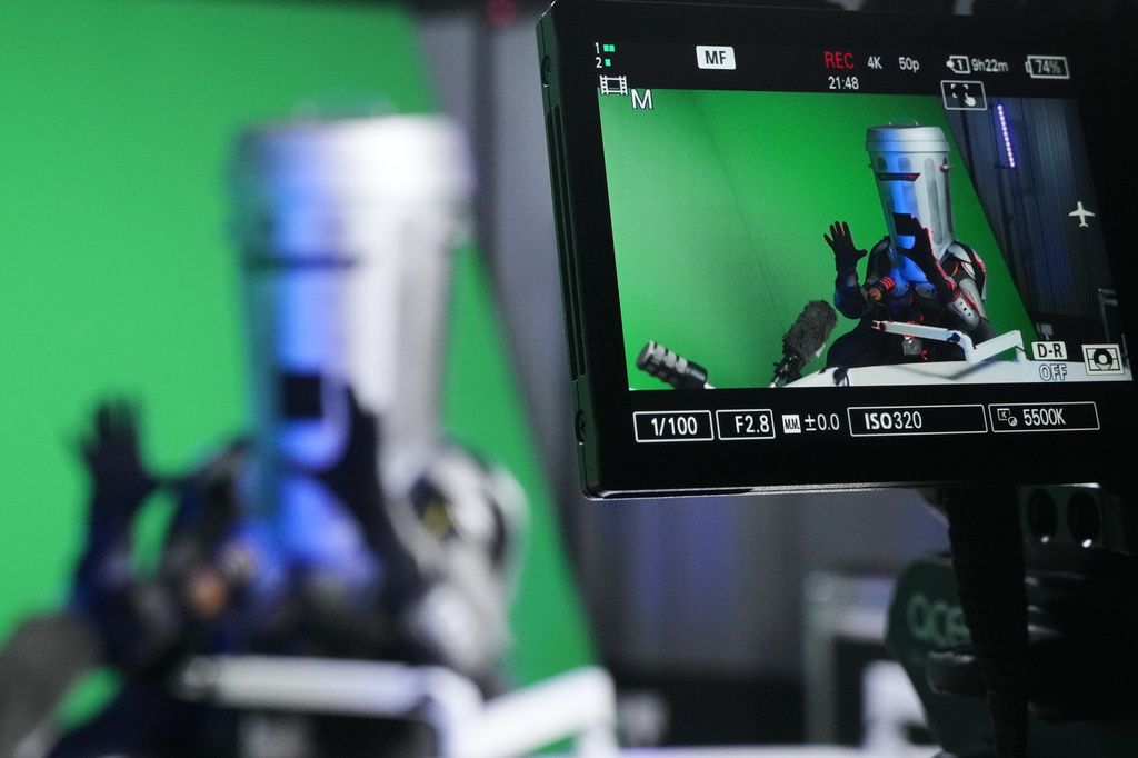 Count Binface is interviewed at a studio in London ahead of the Clacton by-election, Wednesday, July 29, 2026. (AP Photo/Kirsty Wigglesworth)
